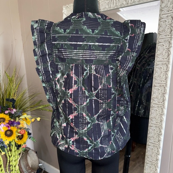 Anthropologie • Pilcro • Black Motif Ruffle Sleeve Button Up Blouse - Picture 11 of 12